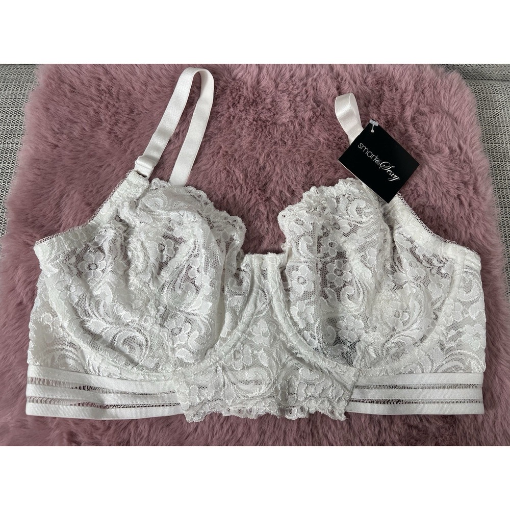 Smart & Sexy Womens Signature Lace Unlined Balconette Bra 36DDD White